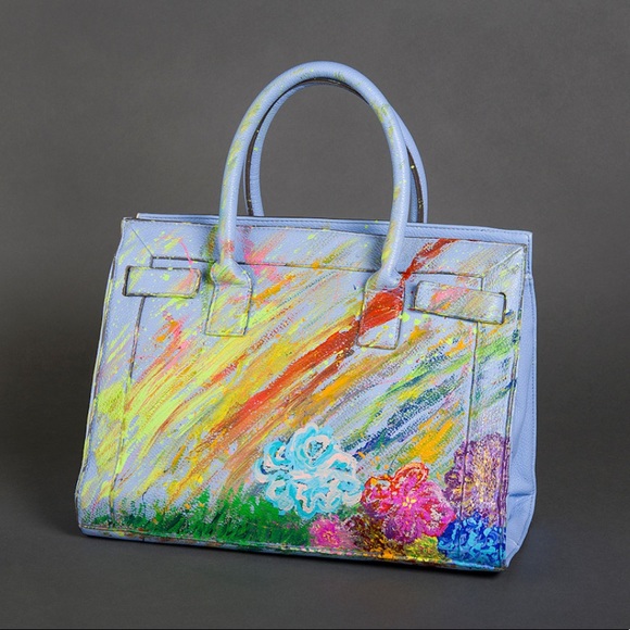 JustFab Bags Clearance Handpainted Purse With Zipperlong Strap